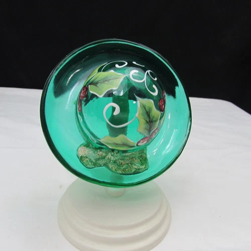 Fenton Emerald Green Poinsettia Hand Painted Hat with Stand Special Order 05 W85