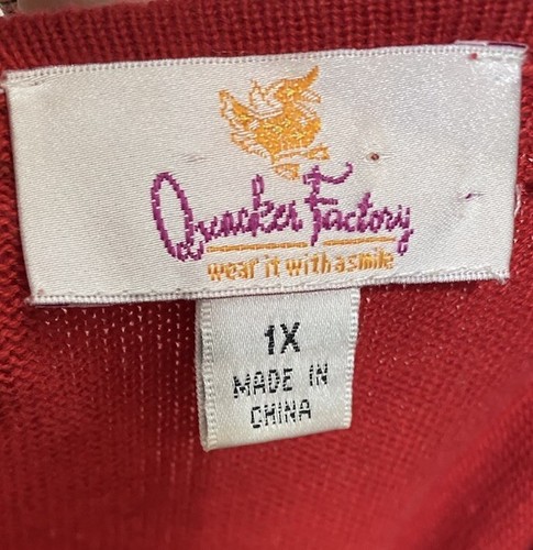 Quacker Factory Sweater Women Size 1X Red Beaded Pearl Pullover Sequined - Picture 8 of 11