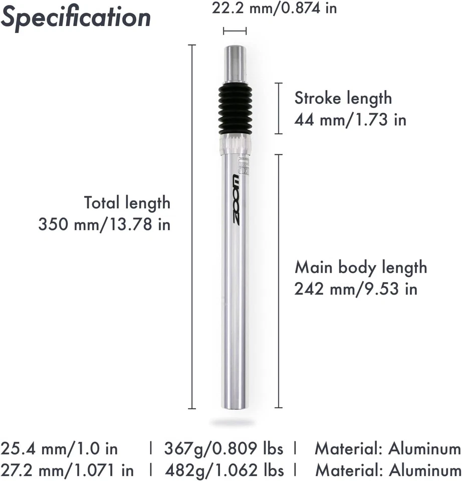 Tija de sillín amortiguador de aluminio 25,4 mm longitud 350 mm rebote ajustable rápido... Foto 4 de 4