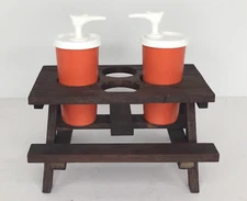 Vtg Tupperware Picnic Table Condiment Set w Mustard & Ketchup Pump Dispensers