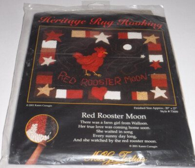MCG Textiles RED ROOSTER MOON Heritage Rug Hooking 2001 Karen Cunagin Burlap