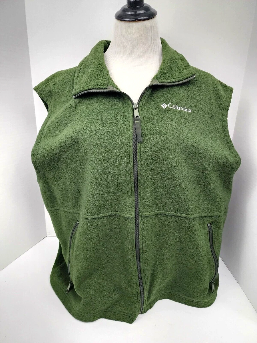 Columbia Mens Fleece Vest Green Full Zip Sleeveless Winter Solid