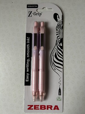 2 X ZEBRA Z GRIP SMOOTH, PASTELLROSA / LILA LAUF, 1,0 mm MITTLERE SPITZE, SCHWARZE TINTE