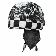 Checkered Flag and Skull Durag Head Wrap Bandanna Sweatband Lined Free Shipping