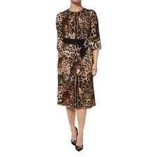 DOLCE & GABBANA Dress Brown Leopard Print Belted A-line Midi IT38/US4/XS 3690usd