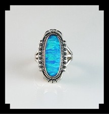 Handcrafted Sterling and Blue Opalite Ring Size 9