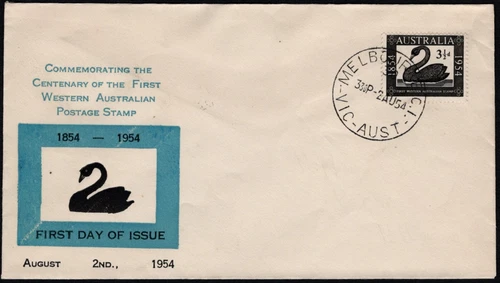 1954 WEST AUSTRALIA POSTAGE STAMP CENTENARY - BODIN FIRST DAY COVER UNADDRESSED