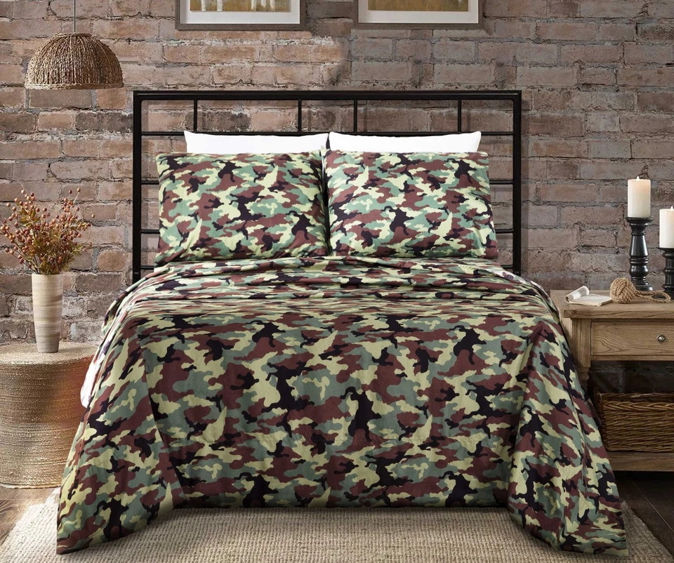Juego de sábanas de camuflaje militar de microfibra Chezmoi Collection 4 piezas funda de cama Foto 2 de 4