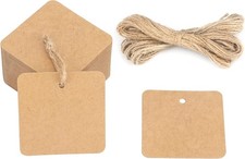 Kraft Paper Tags with String, 100PCS Brown Square Tags, 2.2x2.2 inches Blank