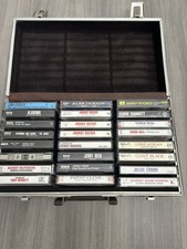 VTG Faux Leather Brief Case Cassette Tape Holder  24 Classic Rock Country Tapes