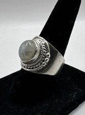 Sterling Silver Vintage 16.5m Rope Edge Polished Moonstone Ring Size 6.25 7.9g 