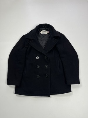 Vintage Schott NYC Wool Pea Coat Jacket USN 740N US Black Men's Size 40 Military