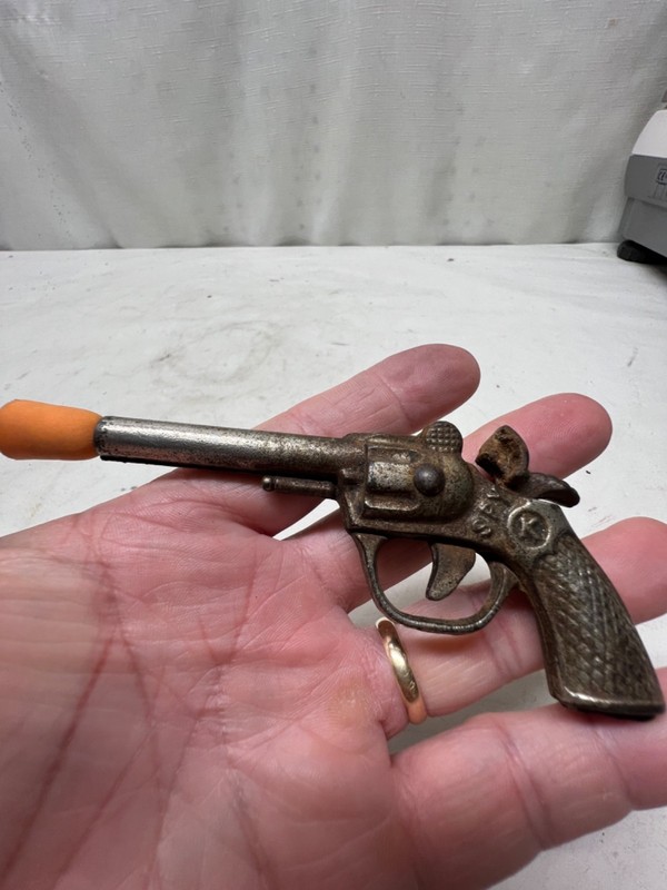 ~OLD~ ANTIQUE CAST IRON "SPY" TOY CAP GUN (NO RES)