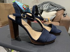 Marks and Spencer Women's Navy Sude Block Heel Wide Fit Slingback Sandals 6.5