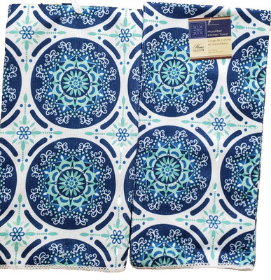 Set of 2 Same Microfiber Kitchen Towels(15''x25'') MORROCAN MEDALLIONS TILES #2,GR