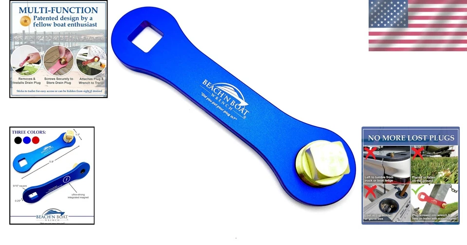 Compact Marine Plug Wrench with Strong Magnet & Spare Brass Plug - Made in USA - Image 2 of 4
