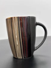 Home Trends Bazaar Brown 14oz Coffee Mug with Textured Brown/Tan Stripe