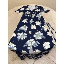 It's Women's Floral Maxi Dress Blue V-Neck Short Sleeve Casual S
