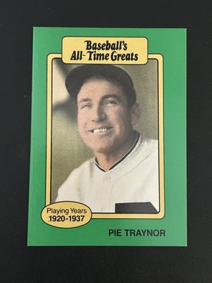 1987 Hygrade Baseball's All-Time Greats - Pie Traynor ''P'' on Jersey Not Visible