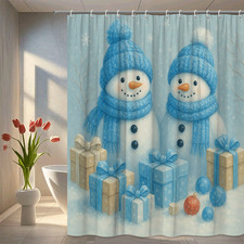 Cute Winter Snowman Shower Curtain - Blue Christmas Decor