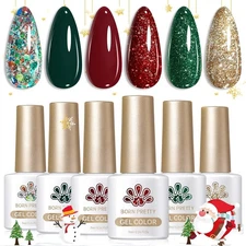 Born Pretty Gel Nail Polish Set 6 Colors,Spring Summer Green Red Gold Glitter Co
