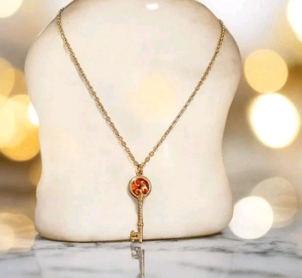 Collar Cadena Cable 17" Llave Esqueleto 1.5" Tono Oro Antiguo 1.5" 2mm 4.5g Foto 2 de 4