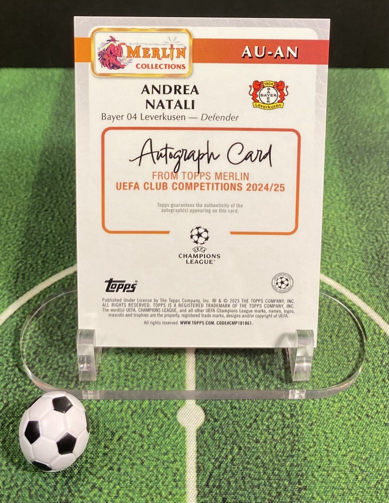 Andrea Natali Auto /199 Pink Refractor Bayer Leverkusen Merlin 2024-25 view 2