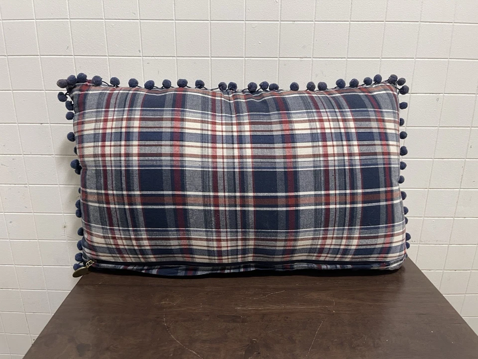 Pier 1 Imports Throw Accent Pillows Plaid Flowers Farmhouse Red White Blue - Image 3 of 4