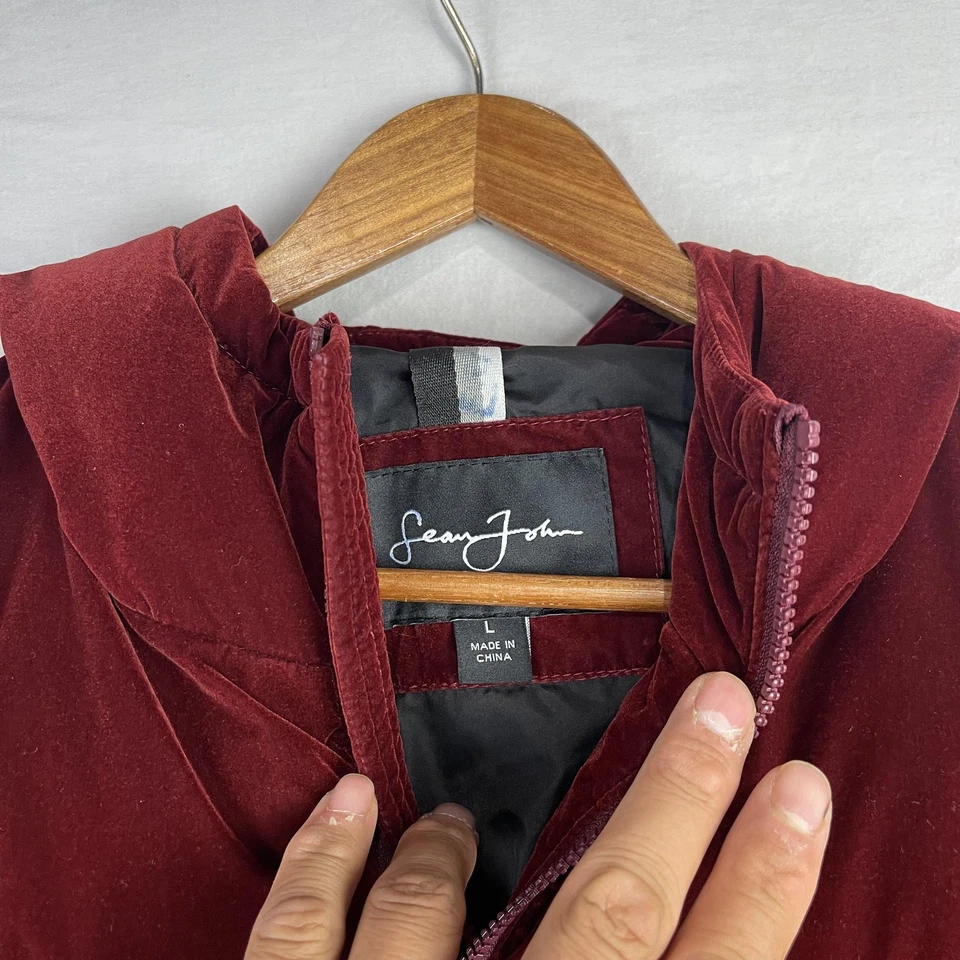 Chaqueta Sean John Para Hombre Grande Borgoña Con Capucha Terciopelo Abrigo Acolchado Foto 2 de 4