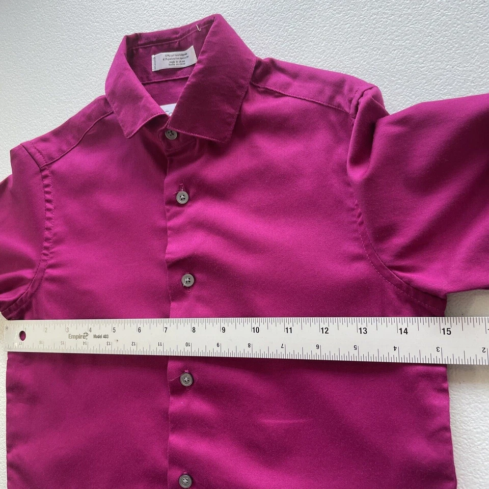 Camisa de vestir Calvin Klein satén para niños fucsia oscura mangas largas abotonadas talla 8 Foto 4 de 4