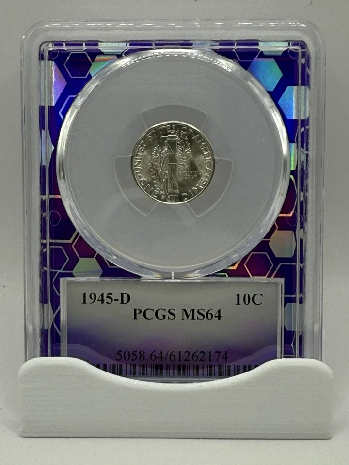 Lot of (3) 1945-D Mercury Dime 10c PCGS MS64 Purple Core Holder - Image 3 of 4