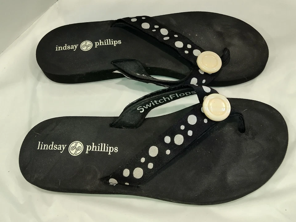 Chanclas LINDSAY PHILLIPS Negras CORREAS DE LUNARES BLANCAS Talla 7 Foto 2 de 4