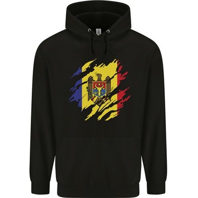 Torn Moldova Flag Moldovan Day Football Mens 80% Cotton Hoodie