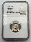 1952-P Roosevelt Silver Dime 10C NGC MS66 FT Full Torch US 90% Coin Toned  BM1