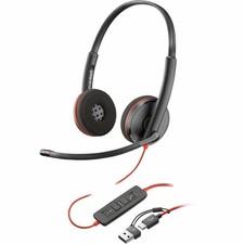 Poly Blackwire 3220 Stereo USB-C Black Headset  USB-C/A Adapter Bulk