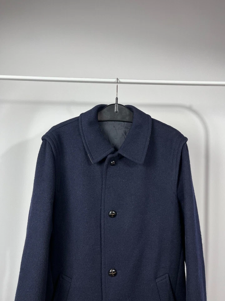 Vintage Schneiders Austria Navy Pure Wool Long Overcoat Men’s Size 48 - Image 3 of 4