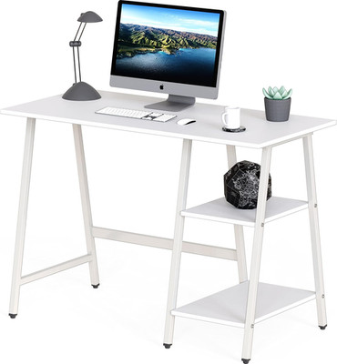 43-Inch Home Office Trestle Computer Desk with Open Storage Shelves, White