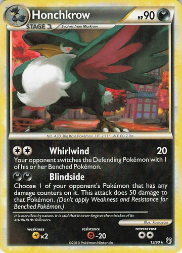 Honchkrow 15/90 Rare HGSS Undaunted Pokemon Near Mint
