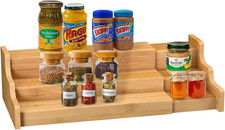 Spice Rack Kitchen Cabinet Organizer- 3 Tier Bamboo Expandable Display Shelf Yel
