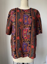 90s Vintage Christie  Jill Silk Blouse with Floral Scroll Print Size Large