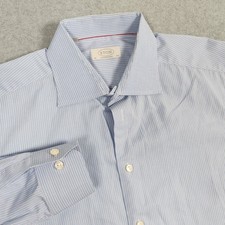 Eton Shirt Mens 44 17.5 Blue Stripe Contemporary York Stretch Dress Long Sleeve