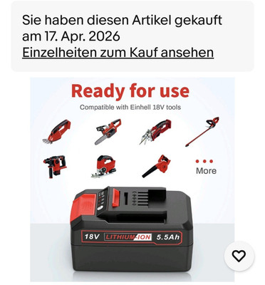 Einhell 18V Li-Ion Akku 5,5Ah kompatibel mit Einhell 18V Werkzeugen