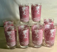 8 Royal China Pink Memory Lane 5 5/8" 12 oz. Glass Ice Tea Tumblers