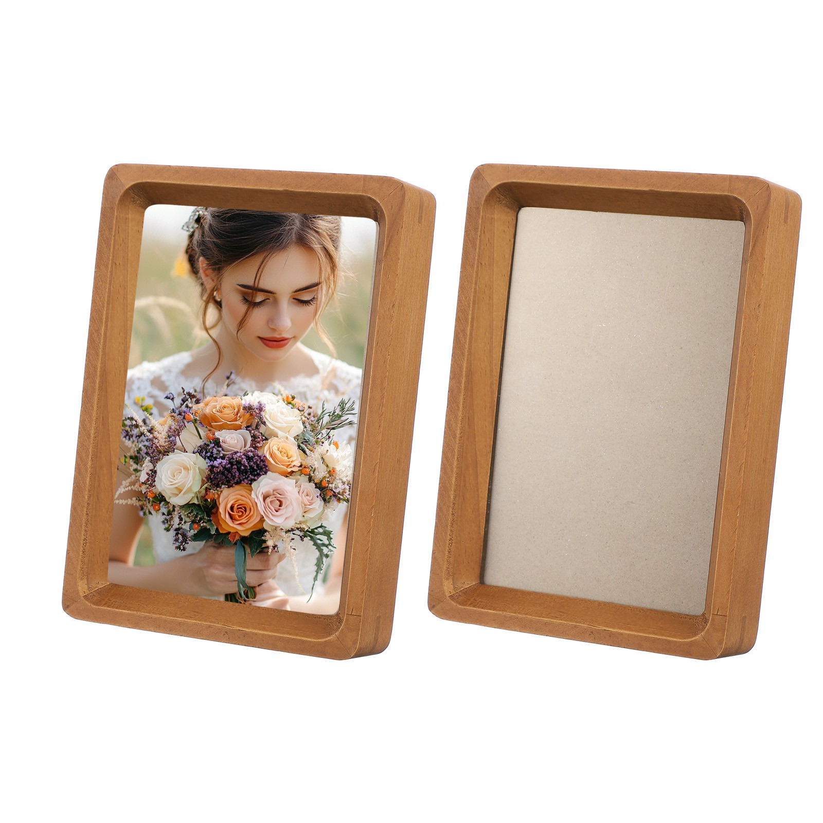 2pcs 3 x 4" Wood Mini Photo Frames Wooden Finish Picture Frame, Teak Color