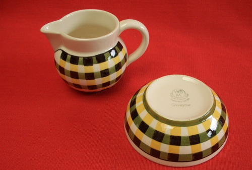 VILLEROY & BOCH GLASGOW BLACK GREEN YELLOW TARTAN SMALL MILK JUG & SUGAR BOWL - Picture 3 of 4