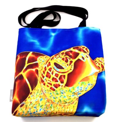 Caribbean Sea Turtle Colorful Tropical Fabric Tote Bag 16''