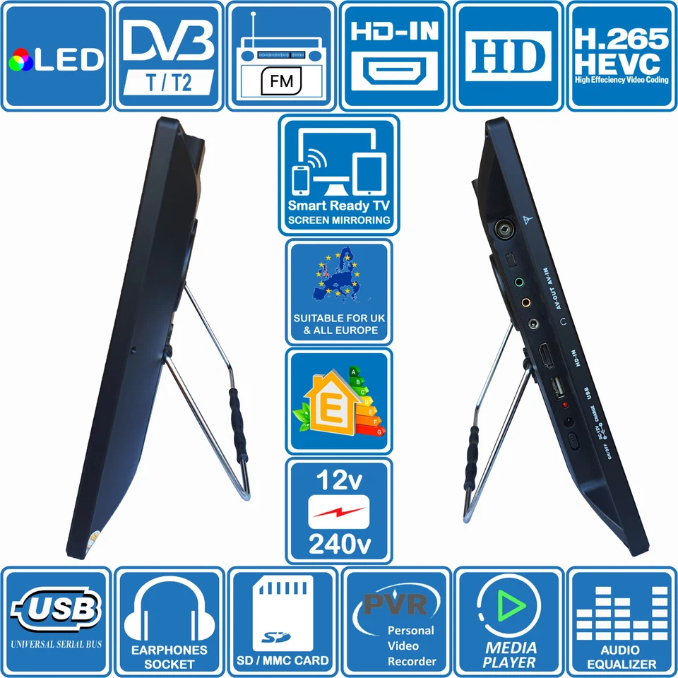 16” Smart Ready TV 12V 240V DVB-T2, FM Tuner Freeview MOTORHOME HGV BOAT KITCHEN - Image 4 of 4