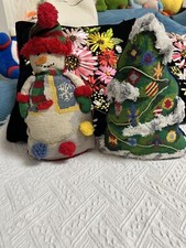 2 pieces handmade Christmas tree Snowman needlepoint Ornaments 12'' tall