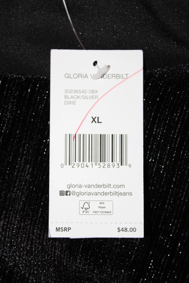 Top Dolman Gloria Vanderbilt para mujer negro hilo plateado talla XL Dixie manga 3/4 Foto 4 de 4