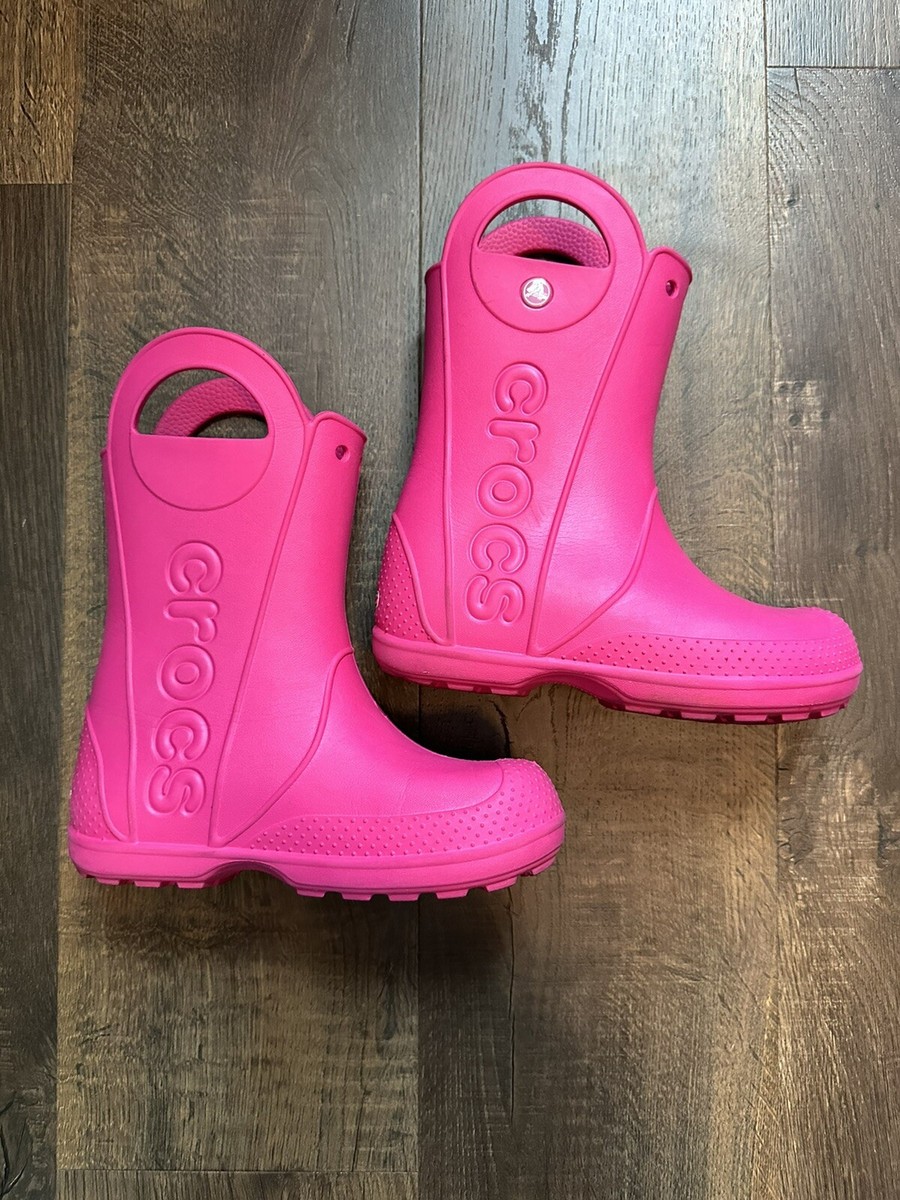 Crocs Youth Girls Handle It Rain Boots Pink Size J2 Waterproof
